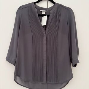 H&M Charcoal Black Pleated Front Blouse